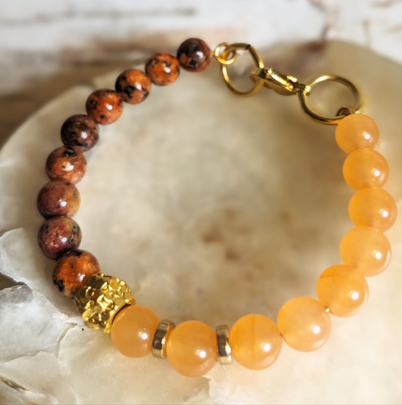 Natural Orange Jade And Brown And Orange Jade In Assymetrical Design Bracelet - Picture 2 of 5
